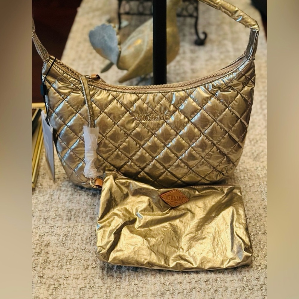 MZ Wallace Metro Shoulder Bag Platinum Metallic Lacquer NWT Price Firm